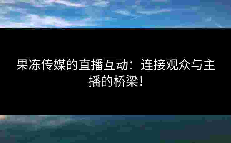 果冻传媒的直播互动：连接观众与主播的桥梁！